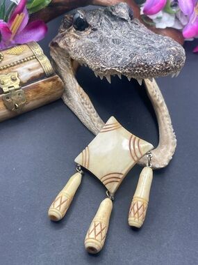 Carved bone brooch vintage